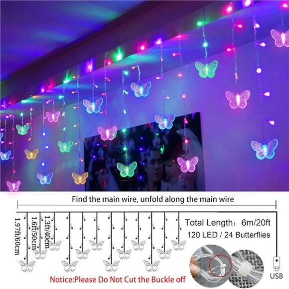 Butterfly curtain fairy lights 20ft multicolor LED string lights remote timer US - Picture 5 of 8